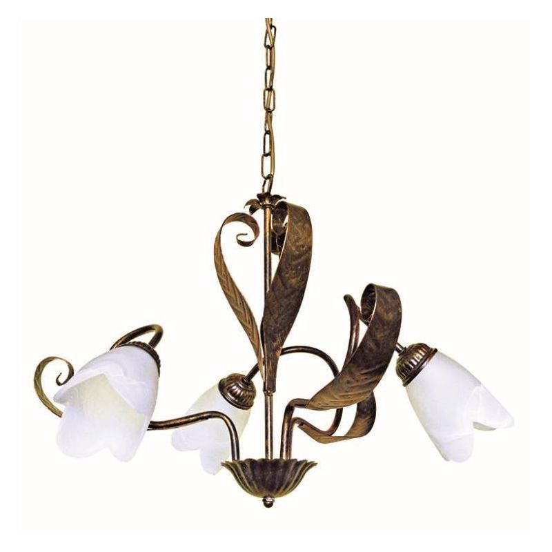 SONIA LAMPADARIO 3 LUCI CLASSICO IN METALLO MARRONE SPENNELLATO ORO E DIFFUSORI IN VETRO BIANCO CRISTALENSI LIGHT - Cristalensi