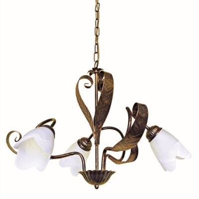 SONIA LAMPADARIO 3 LUCI CLASSICO IN METALLO MARRONE SPENNELLATO ORO E DIFFUSORI IN VETRO BIANCO CRISTALENSI LIGHT - Cristalensi