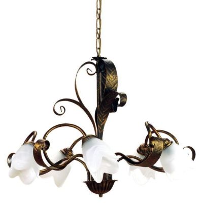 SONIA LAMPADARIO 5 LUCI CLASSICO IN METALLO MARRONE SPENNELLATO ORO E DIFFUSORI IN VETRO BIANCO CRISTALENSI LIGHT - Cristalensi