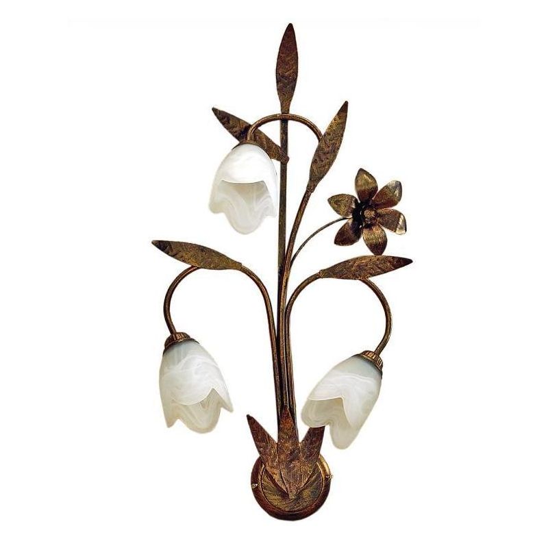 SONIA APPLIQUE 3 LUCI CLASSICA IN METALLO MARRONE SPENNELLATO ORO E DIFFUSORI IN VETRO BIANCO CRISTALENSI LIGHT - Cristalensi Sh