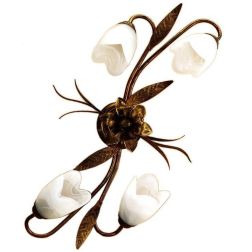 SONIA PLAFONIERA APPLIQUE 4 LUCI IN METALLO MARRONE SPENNELLATO ORO E DIFFUSORI IN VETRO BIANCO CRISTALENSI LIGHT - Cristalensi 2