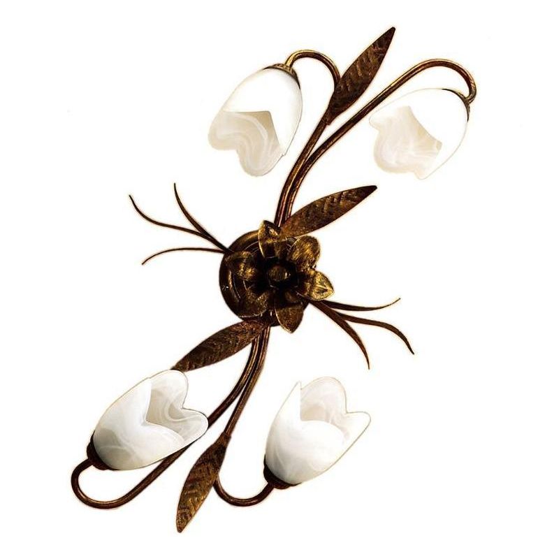 SONIA PLAFONIERA APPLIQUE 4 LUCI IN METALLO MARRONE SPENNELLATO ORO E DIFFUSORI IN VETRO BIANCO CRISTALENSI LIGHT - Cristalensi
