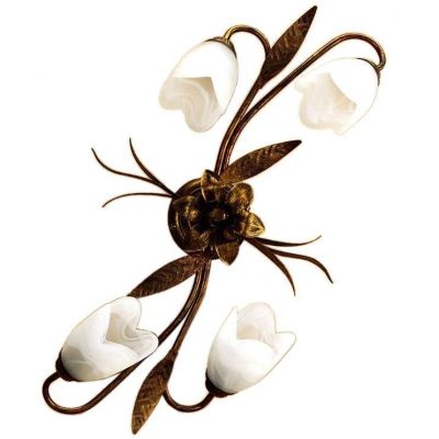 SONIA PLAFONIERA APPLIQUE 4 LUCI IN METALLO MARRONE SPENNELLATO ORO E DIFFUSORI IN VETRO BIANCO CRISTALENSI LIGHT - Cristalensi