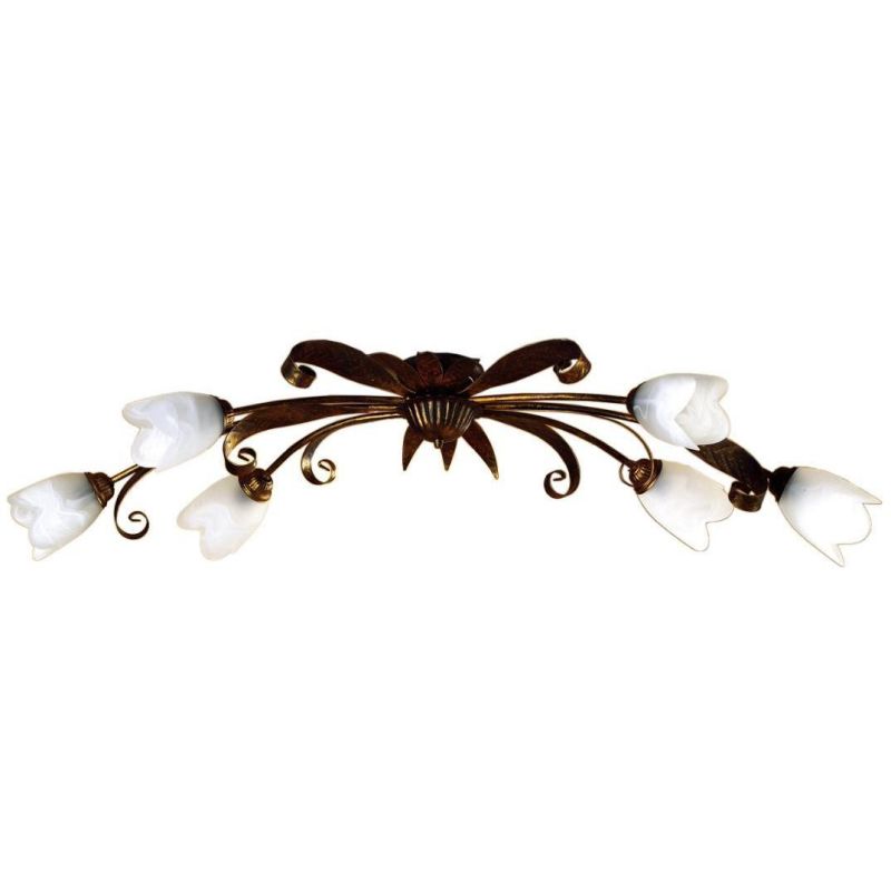 SONIA PLAFONIERA OVALE 6 LUCI IN METALLO MARRONE SPENNELLATO ORO E DIFFUSORI IN VETRO BIANCO CRISTALENSI LIGHT - Cristalensi Sho