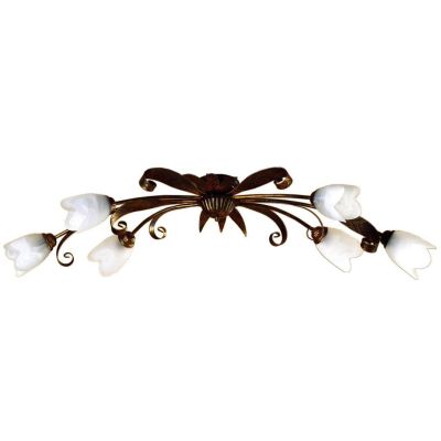 SONIA PLAFONIERA OVALE 6 LUCI IN METALLO MARRONE SPENNELLATO ORO E DIFFUSORI IN VETRO BIANCO CRISTALENSI LIGHT - Cristalensi Sho