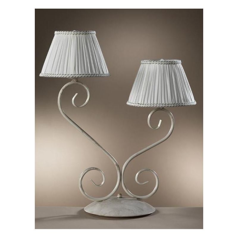 VIVIENNE LAMPADA DA TAVOLO 2 LUCI CLASSICA COLORE AVORIO CHIARO CON PARALUMI IN TESSUTO PLISSE CRISTALENSI LIGHT - Cristalensi S
