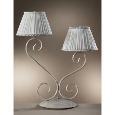 VIVIENNE LAMPADA DA TAVOLO 2 LUCI CLASSICA COLORE AVORIO CHIARO CON PARALUMI IN TESSUTO PLISSE CRISTALENSI LIGHT - Cristalensi S