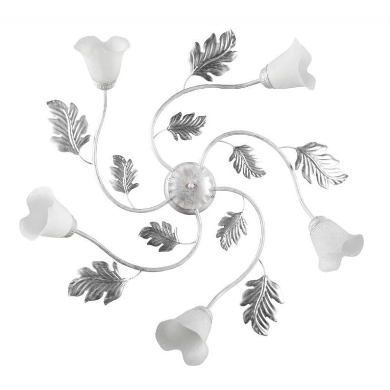 MARILENA PLAFONIERA 5 LUCI CLASSICA IN METALLO BIANCO/ARGENTO CON PARALUMI IN VETRO CRISTALENSI LIGHT - Cristalensi Shop Online