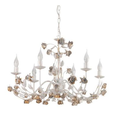 LAMPADARIO 6 LUCI CLASSICO IN FERRO BATTUTO AVORIO CON DECORI FLOREALI D70 CM CRISTALENSI LIGHT - Cristalensi Shop Online