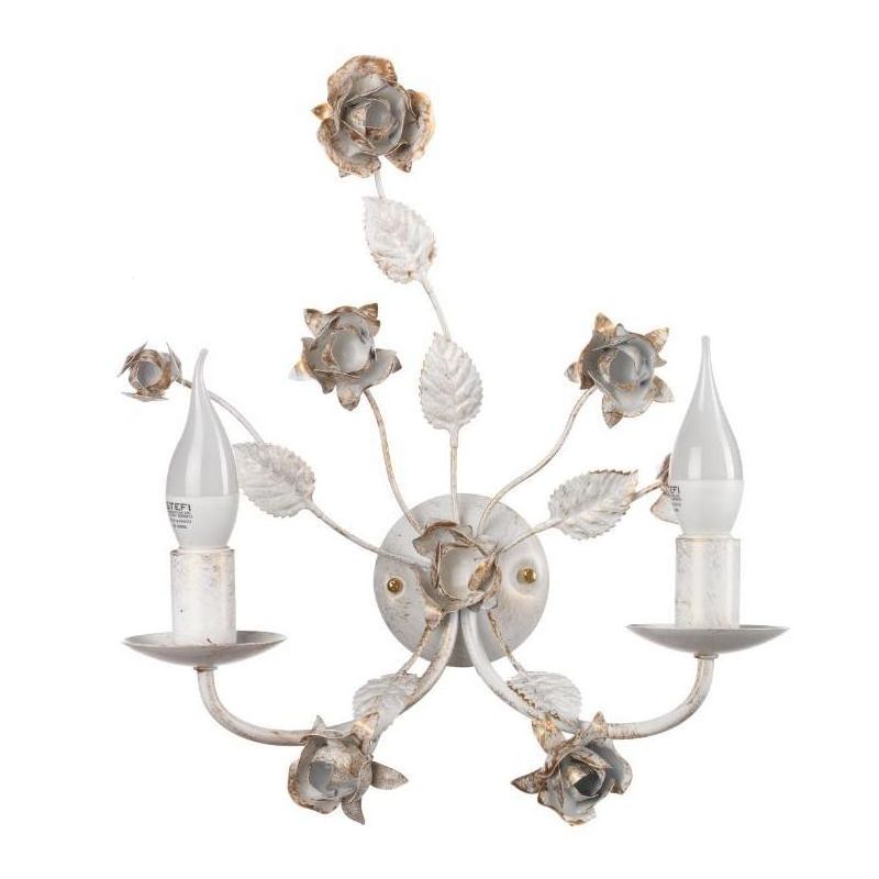 APPLIQUE 2 LUCI CLASSICA IN FERRO BATTUTO AVORIO CON DECORI FLOREALI CRISTALENSI LIGHT - Cristalensi Shop Online