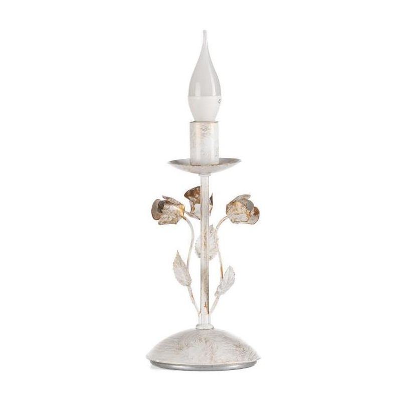 LUMETTO CLASSICO H26 IN FERRO BATTUTO AVORIO CON DECORI FLOREALI CRISTALENSI LIGHT - Cristalensi Shop Online