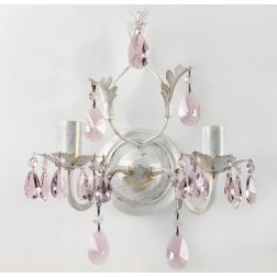 KATE APPLIQUE CLASSICA 2 LUCI FINITURA AVORIO ANTICO CON DECORAZIONI IN CRISTALLO ROSA CRISTALENSI LIGHT - Cristalensi Shop Onli 2