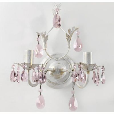 KATE APPLIQUE CLASSICA 2 LUCI FINITURA AVORIO ANTICO CON DECORAZIONI IN CRISTALLO ROSA CRISTALENSI LIGHT - Cristalensi Shop Onli