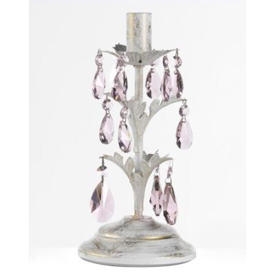 KATE LUMETTO CLASSICO IN METALLO FINITURA AVORIO ANTICO CON DECORAZIONI IN CRISTALLO ROSA CRISTALENSI LIGHT - Cristalensi Shop O