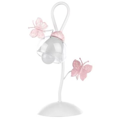 BUTTERFLY LAMPADA DA TAVOLO PER CAMERETTA BIMBE IN METALLO BIANCO CON FARFALLE ROSE CRISTALENSI LIGHT - Cristalensi Shop Online