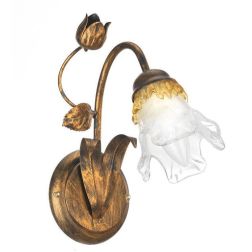 ARIANNA APPLIQUE 1 LUCE IN METALLO BRONZO SPENNELLATO ORO CON DIFFUSORE IN VETRO SOFFIATO CRISTALENSI LIGHT - Cristalensi Shop O 2