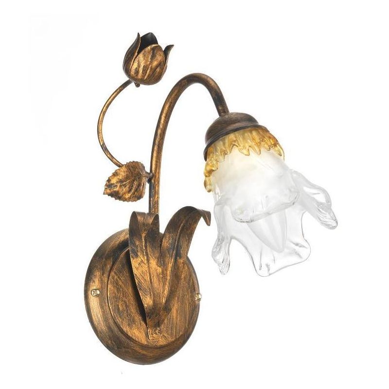 ARIANNA APPLIQUE 1 LUCE IN METALLO BRONZO SPENNELLATO ORO CON DIFFUSORE IN VETRO SOFFIATO CRISTALENSI LIGHT - Cristalensi Shop O