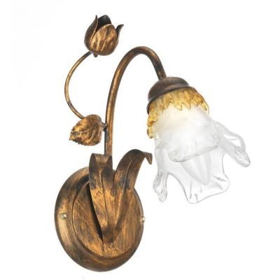 ARIANNA APPLIQUE 1 LUCE IN METALLO BRONZO SPENNELLATO ORO CON DIFFUSORE IN VETRO SOFFIATO CRISTALENSI LIGHT - Cristalensi Shop O