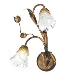 ARIANNA APPLIQUE 2 LUCI IN METALLO BRONZO SPENNELLATO ORO CON DIFFUSORE IN VETRO SOFFIATO CRISTALENSI LIGHT - Cristalensi Shop O 2