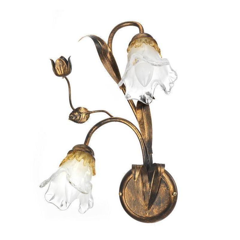 ARIANNA APPLIQUE 2 LUCI IN METALLO BRONZO SPENNELLATO ORO CON DIFFUSORE IN VETRO SOFFIATO CRISTALENSI LIGHT - Cristalensi Shop O