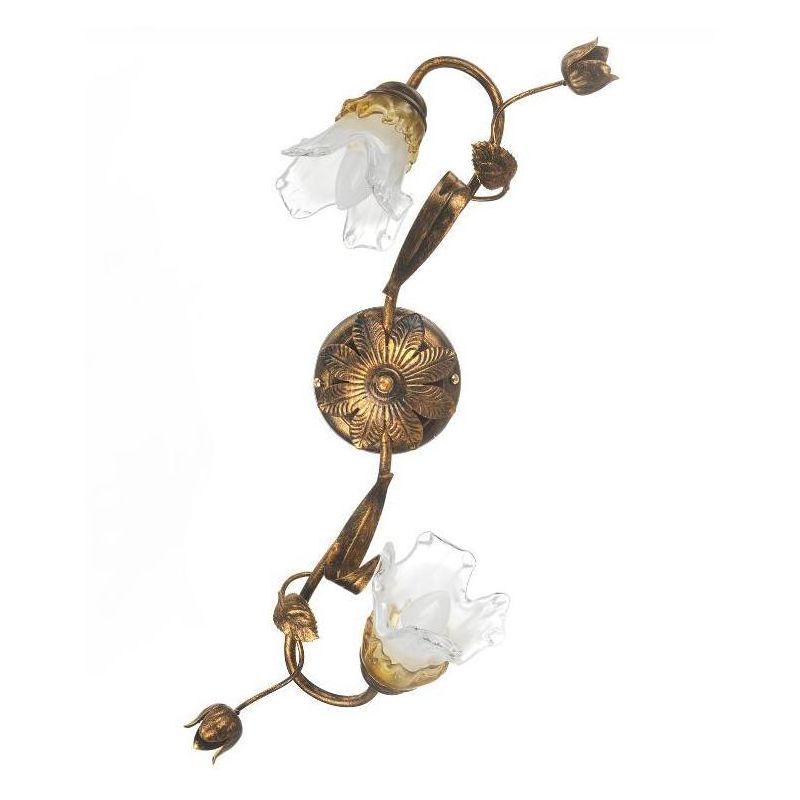 ARIANNA PLAFONIERA 2 LUCI IN METALLO BRONZO SPENNELLATO ORO CON DIFFUSORI IN VETRO SOFFIATO CRISTALENSI LIGHT - Cristalensi Shop