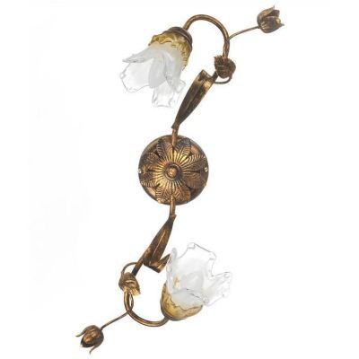 ARIANNA PLAFONIERA 2 LUCI IN METALLO BRONZO SPENNELLATO ORO CON DIFFUSORI IN VETRO SOFFIATO CRISTALENSI LIGHT - Cristalensi Shop