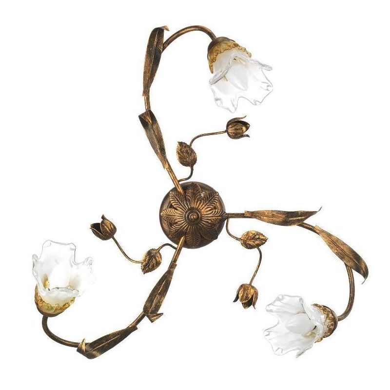 ARIANNA PLAFONIERA 3 LUCI IN METALLO BRONZO SPENNELLATO ORO CON DIFFUSORI IN VETRO SOFFIATO CRISTALENSI LIGHT - Cristalensi Shop