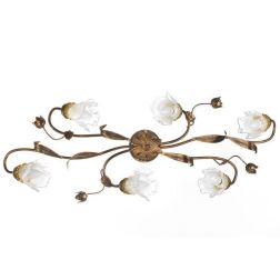 ARIANNA PLAFONIERA CLASSICA 6 LUCI IN METALLO BRONZO CON DIFFUSORI IN VETRO SOFFIATO CRISTALENSI LIGHT - Cristalensi Shop Online 2