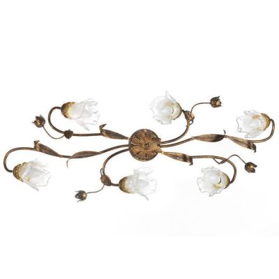 ARIANNA PLAFONIERA CLASSICA 6 LUCI IN METALLO BRONZO CON DIFFUSORI IN VETRO SOFFIATO CRISTALENSI LIGHT - Cristalensi Shop Online