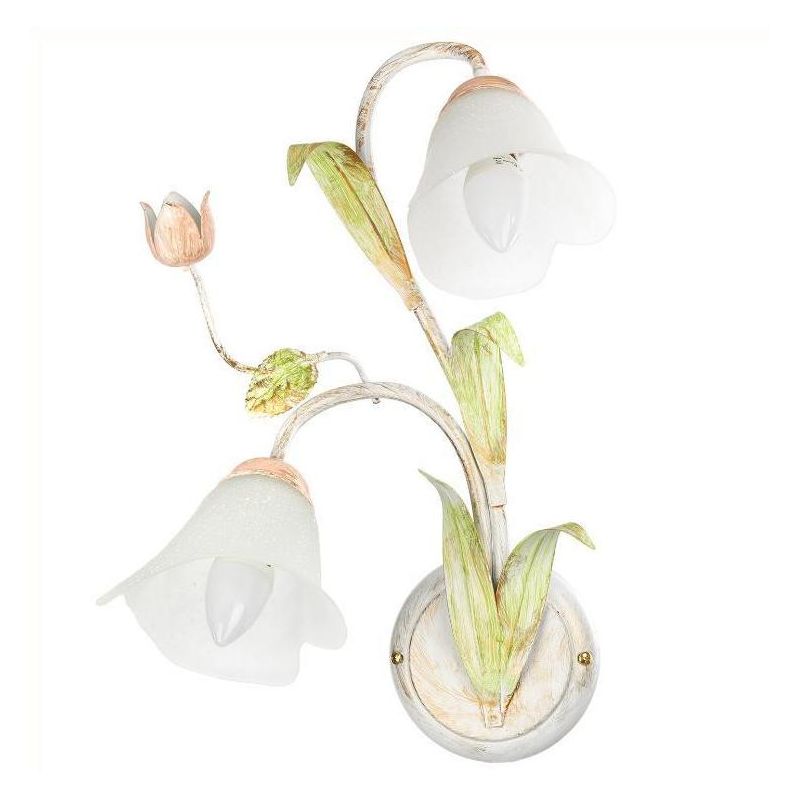 WILMA APPLIQUE 2 LUCI IN FERRO BATTUTO BIANCO ANTICATO CON PARALUMI IN VETRO BIANCO CRISTALENSI LIGHT - Cristalensi Shop Online