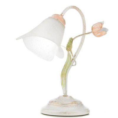 WILMA LUMETTO CLASSICO IN FERRO BATTUTO BIANCO ANTICATO CON PARALUME IN VETRO BIANCO CRISTALENSI LIGHT - Cristalensi Shop Online