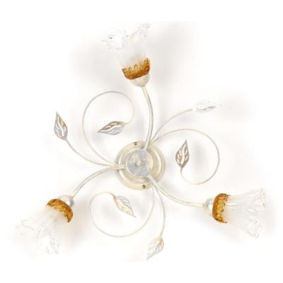 LANCIA PLAFONIERA CLASSICA 3 LUCI IN METALLO BIANCO SPENNELLATO ARGENTO E DIFFUSORI IN VETRO CRISTALENSI LIGHT - Cristalensi Sho
