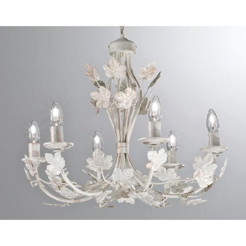 ALBA LAMPADARIO FLOREALE 6 LUCI CLASSICO AVORIO ANTICO CON LAMPADINE A VISTA CRISTALENSI LUX - Cristalensi Shop Online