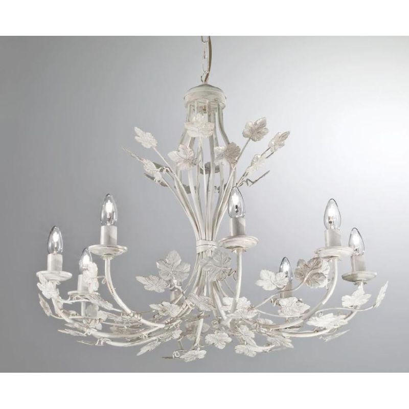 ALBA LAMPADARIO FLOREALE 8 LUCI CLASSICO AVORIO ANTICO CON LAMPADINE A VISTA CRISTALENSI LUX - Cristalensi Shop Online