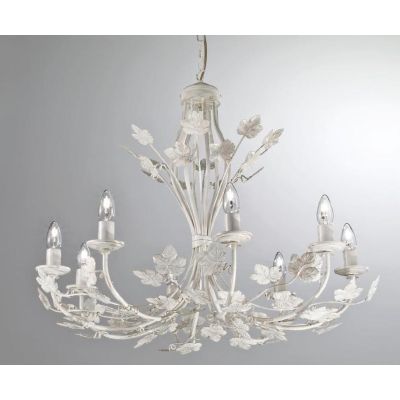 ALBA LAMPADARIO FLOREALE 8 LUCI CLASSICO AVORIO ANTICO CON LAMPADINE A VISTA CRISTALENSI LUX - Cristalensi Shop Online