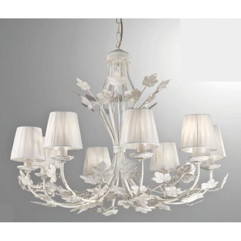 ALBA LAMPADARIO CLASSICO FLOREALE 8 LUCI AVORIO ANTICO CON PARALUMI IN TESSUTO CRISTALENSI LUX - Cristalensi Shop Online