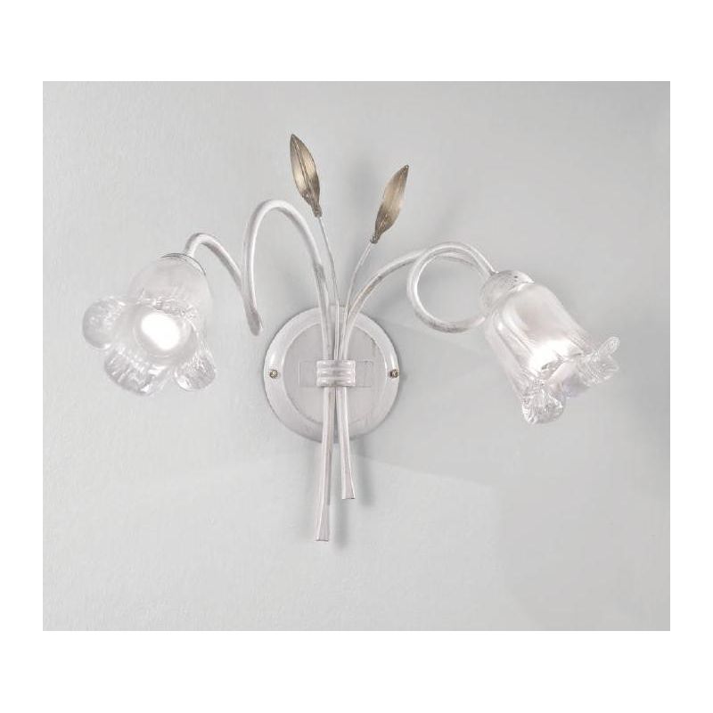 ANGELA APPLIQUE CLASSICA 2 LUCI METALLO BIANCO ANTICO CON DIFFUSORI FLOREALI IN VETRO CRISTALENSI LUX - Cristalensi Shop Online