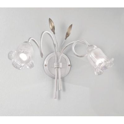 ANGELA APPLIQUE CLASSICA 2 LUCI METALLO BIANCO ANTICO CON DIFFUSORI FLOREALI IN VETRO CRISTALENSI LUX - Cristalensi Shop Online