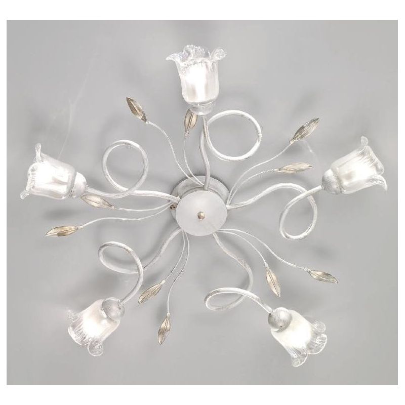 ANGELA PLAFONIERA 5 LUCI IN METALLO BIANCO ANTICO CON DIFFUSORI FLOREALI IN VETRO STILE CLASSICO CRISTALENSI LUX - Cristalensi S