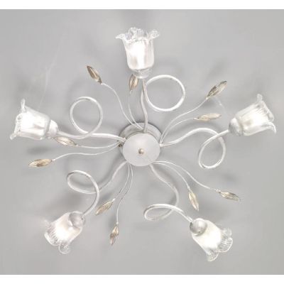 ANGELA PLAFONIERA 5 LUCI IN METALLO BIANCO ANTICO CON DIFFUSORI FLOREALI IN VETRO STILE CLASSICO CRISTALENSI LUX - Cristalensi S