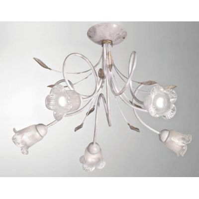ANGELA PLAFONIERA CLASSICA 5 LUCI IN METALLO BIANCO ANTICO CON DIFFUSORI FLOREALI IN VETRO CRISTALENSI LUX - Cristalensi Shop On