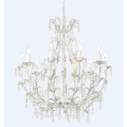 BOTTE GRANDE LAMPADARIO 10 LUCI CLASSICO BIANCO INVECCHIATO CON LAMPADINE A VISTA CRISTALENSI LUX - Cristalensi Shop Online 2