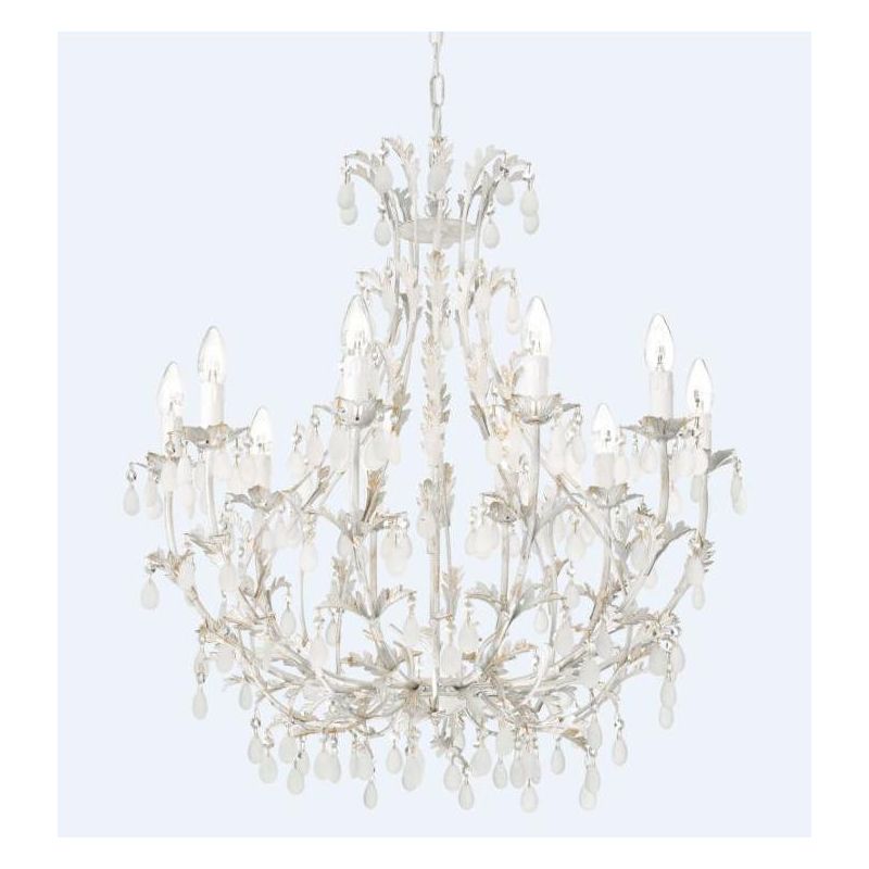 BOTTE GRANDE LAMPADARIO 10 LUCI CLASSICO BIANCO INVECCHIATO CON LAMPADINE A VISTA CRISTALENSI LUX - Cristalensi Shop Online