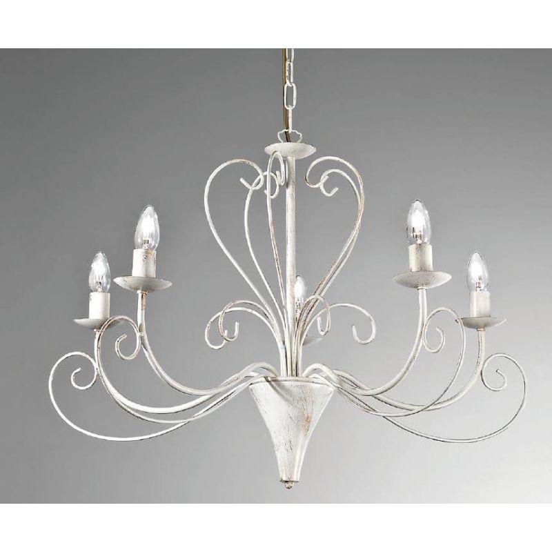 CASABLANCA LAMPADARIO CLASSICO 5 LUCI A BRACCI IN METALLO AVORIO ANTICO CRISTALENSI LUX - Cristalensi Shop Online