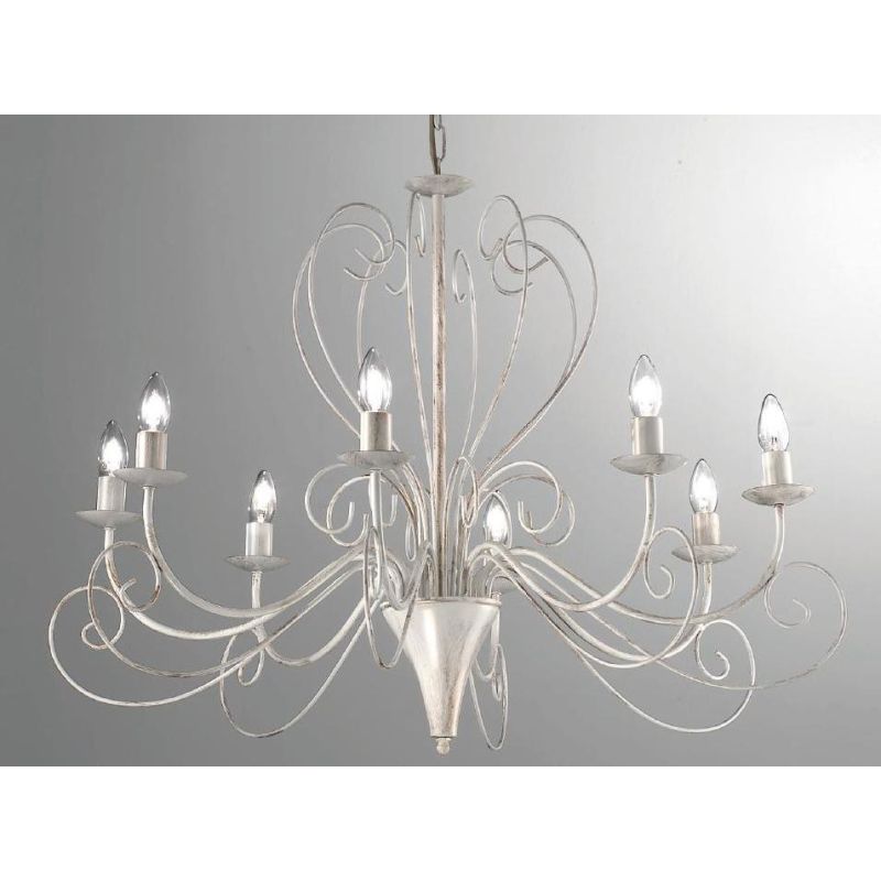 CASABLANCA LAMPADARIO CLASSICO 8 LUCI A BRACCI IN METALLO AVORIO ANTICO LAMPADINE A VISTA CRISTALENSI LUX - Cristalensi Shop Onl