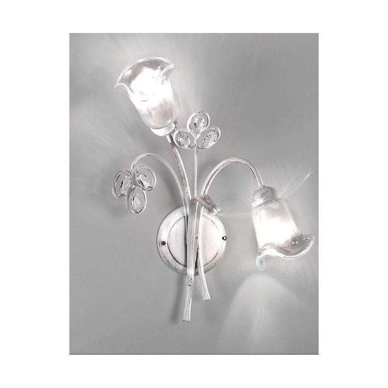 CLARISSA APPLIQUE 2 LUCI BIANCO PATINATO RAME DIFFUSORI FLOREALI E DETTAGLI IN CRISTALLO CRISTALENSI LUX - Cristalensi Shop Onli