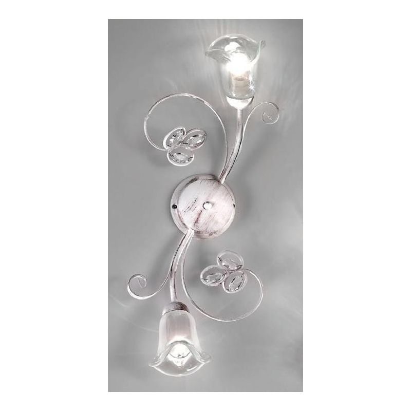 CLARISSA APPLIQUE PLAFONIERA 2 LUCI BIANCO PATINATO RAME DIFFUSORI FLOREALI E DETTAGLI IN CRISTALLO CRISTALENSI LUX - Cristalens