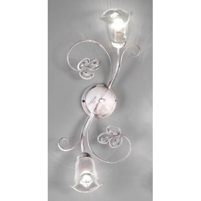 CLARISSA APPLIQUE PLAFONIERA 2 LUCI BIANCO PATINATO RAME DIFFUSORI FLOREALI E DETTAGLI IN CRISTALLO CRISTALENSI LUX - Cristalens