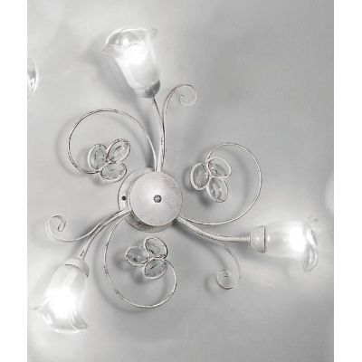 CLARISSA PLAFONIERA 3 LUCI BIANCO PATINATO RAME CLASSICA DIFFUSORI FLOREALI E DETTAGLI IN CRISTALLO CRISTALENSI LUX - Cristalens