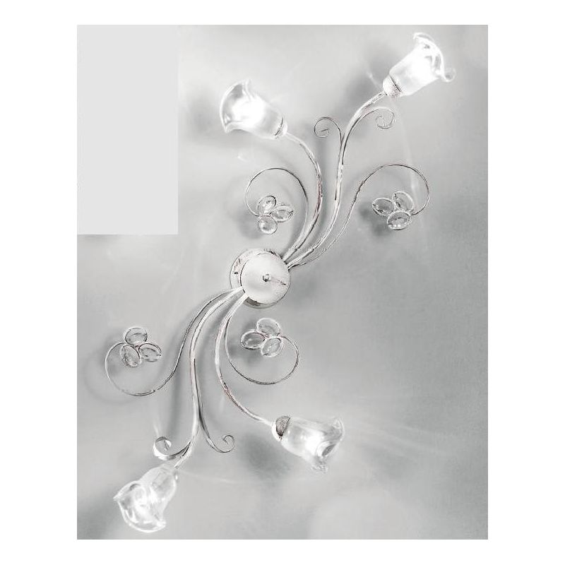CLARISSA PLAFONIERA 4 LUCI CLASSICA BIANCO PATINATO RAME DIFFUSORI FLOREALI E DETTAGLI IN CRISTALLO CRISTALENSI LUX - Cristalens